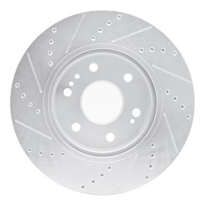 Cadillac Vistiq Brake Rotor (1) - Front Right - R1 Concepts - Drilled & Slotted - Silver - `19-`26